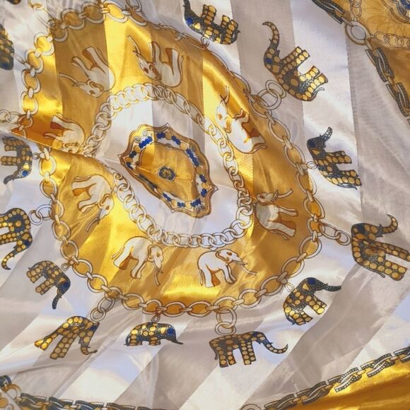 GOLD Elephant Silk Scarf Wrap hair accessory mask - Picture 2 of 5